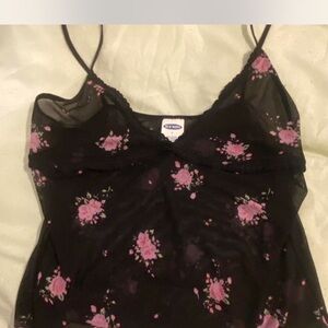Old Navy Black Camisole with Pink Floral Pattern